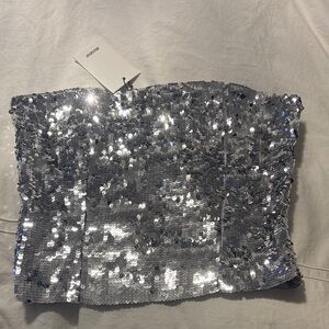 Silver Sequin Strapless Tube Top